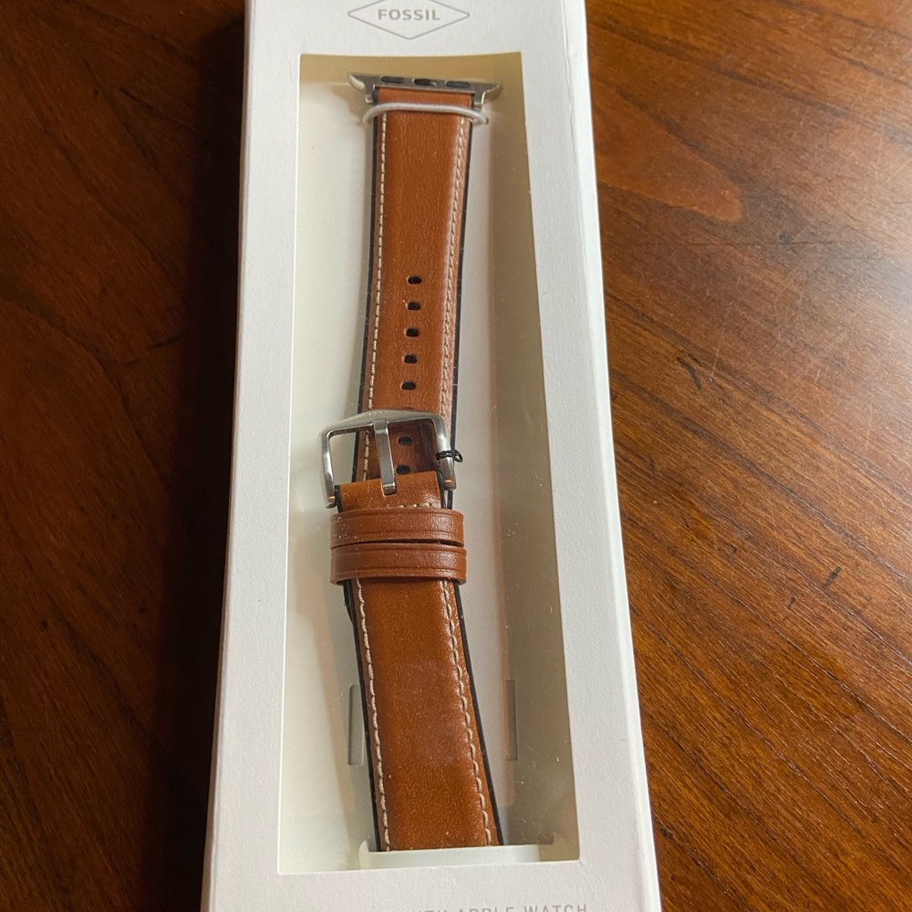 NWOT Fossil Leather Apple Watch Bands - Brown; Fits 42/44mm Apple Watch.
